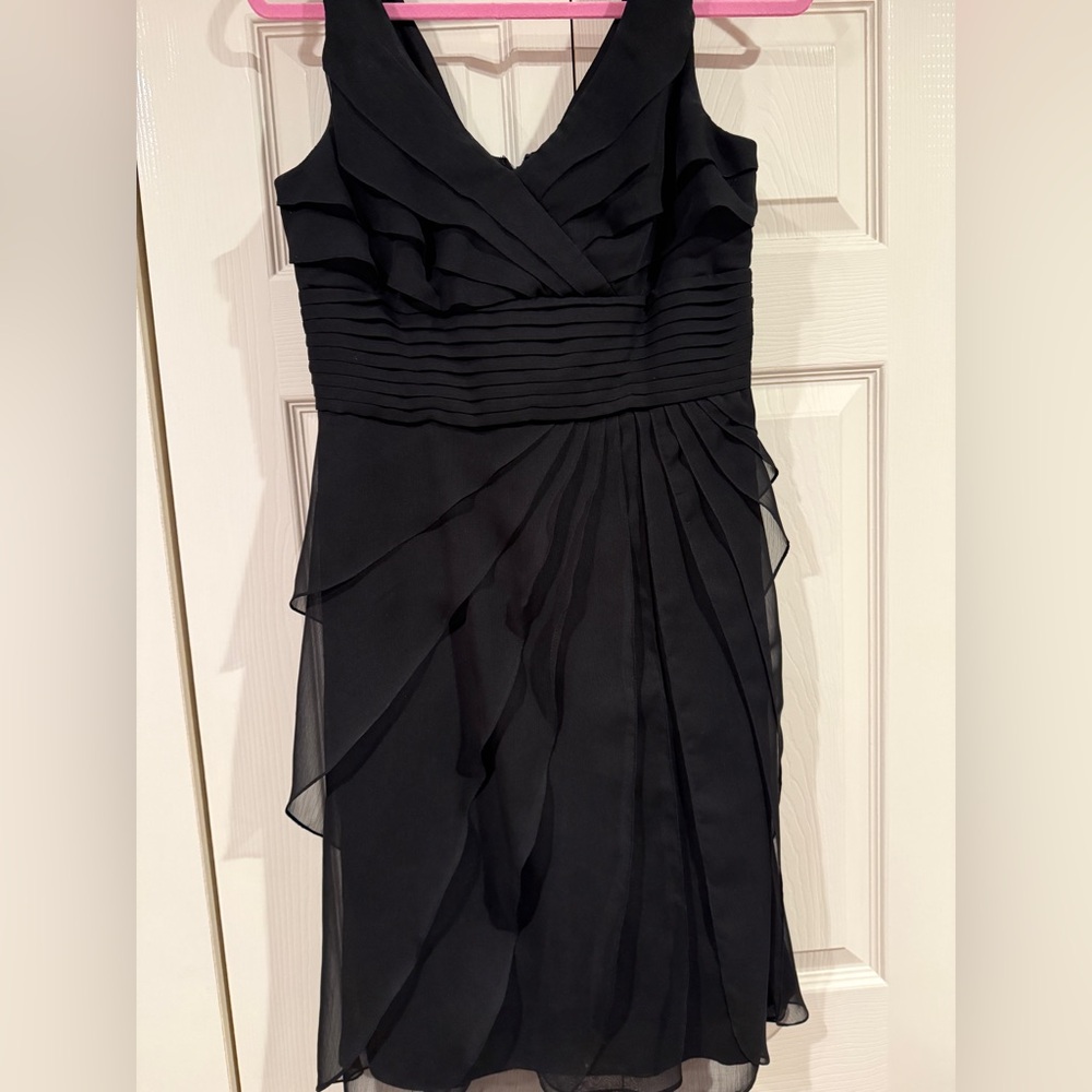 Adrianna Papell Black Chiffon Sleeveless Tiered Dress Size 8